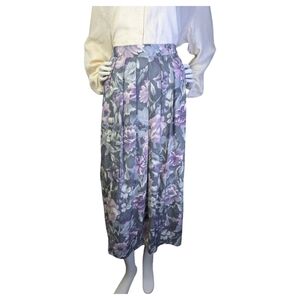 Vintage 90s TanJay Floral Pleated Midi Skirt With Pockets | Size 14, L/XL